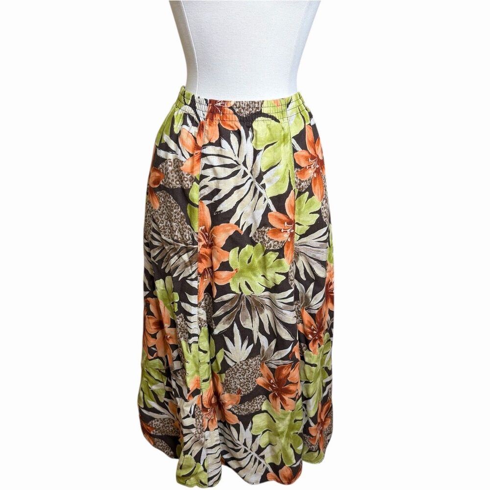 Napa Valley Midi Skirt Womens 12 Petite Floral Linen Blend Flowy Coconut Girl